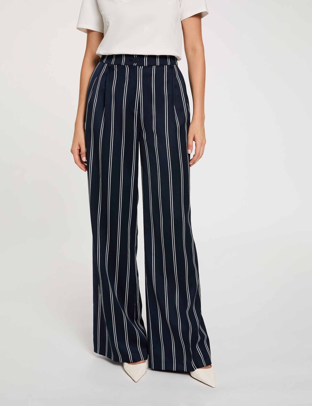 Hoge taille wijde broek marineblauw vrouw