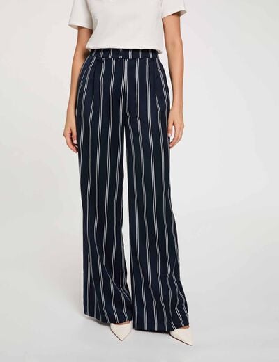 Hoge taille wijde broek marineblauw vrouw
