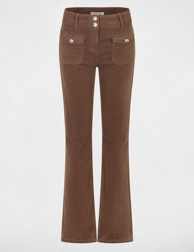 Pantalon ajust&eacute; velours vert kaki femme