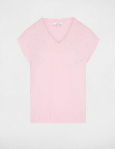 Pull sans manches ajour&eacute; rose femme