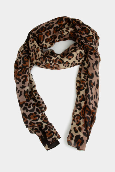 Foulard imprimé animalier marron femme
