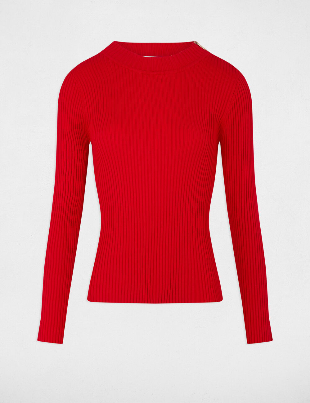 Trui met hoge geribbelde kraag rood vrouw