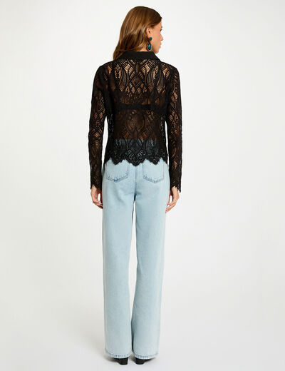 Korte kanten blouse zwart vrouw