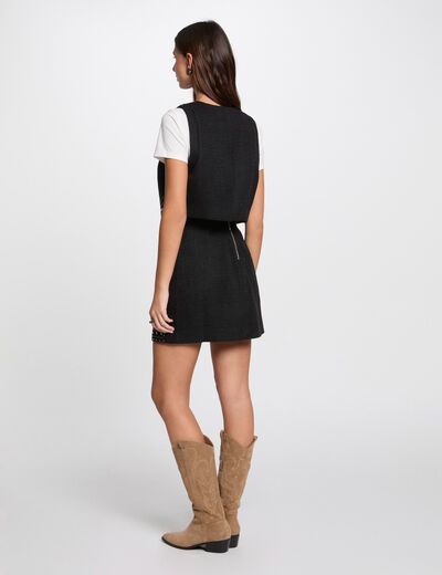 Korte tweed-rok met studs zwart vrouw