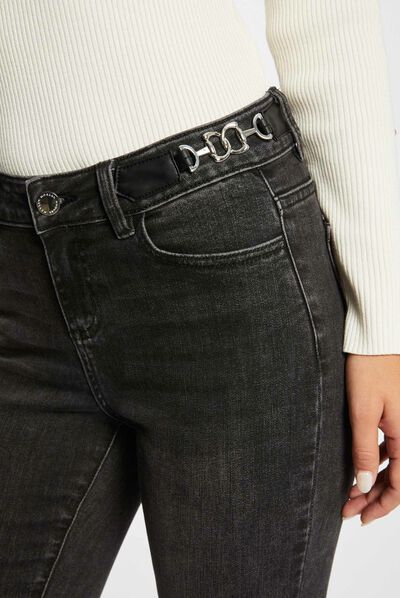Jeans skinny avec ornements métalliques gris moyen femme