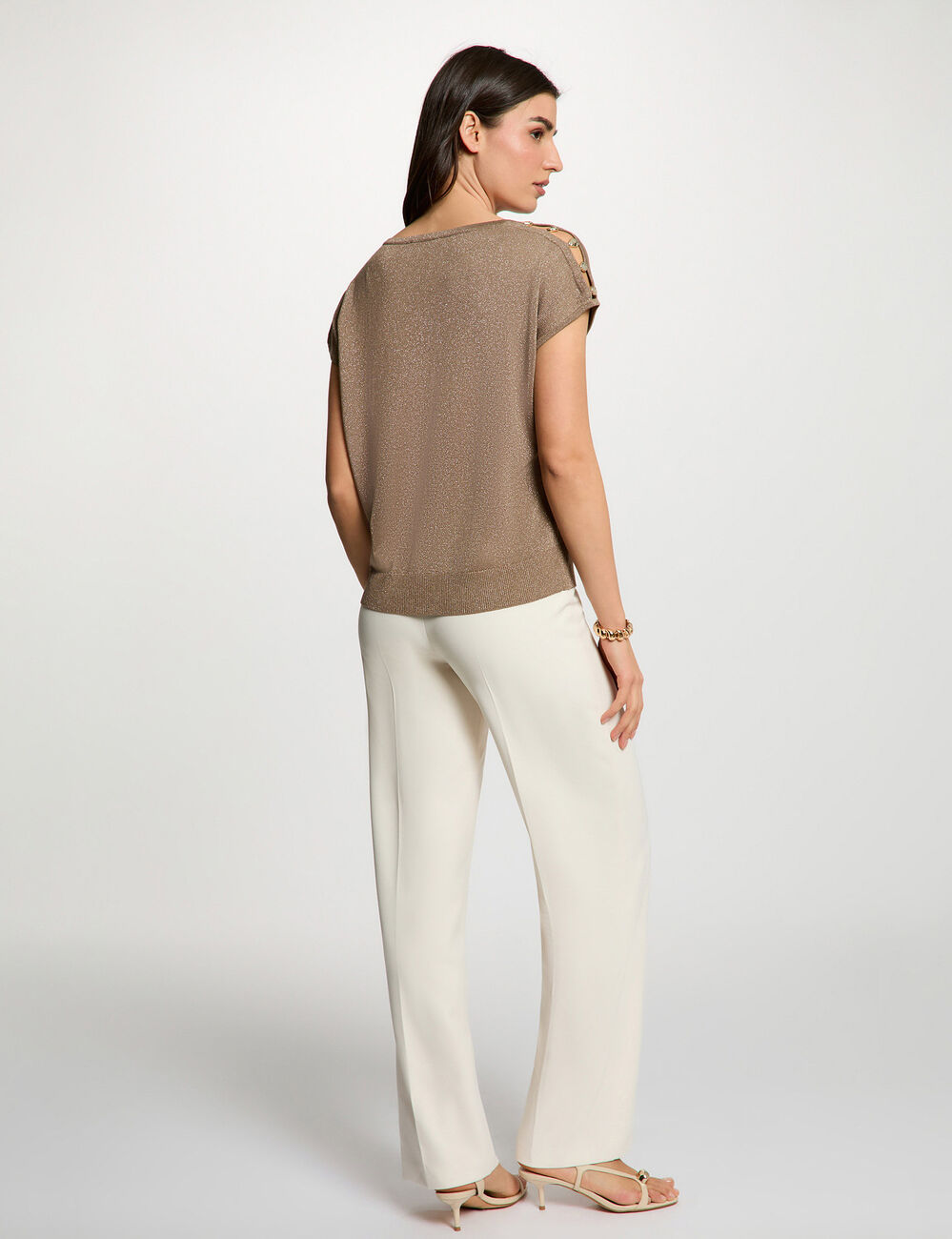 Oversized trui met V-hals taupe vrouw
