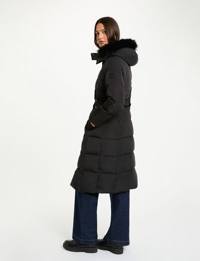 Doudoune longue à capuche noir femme