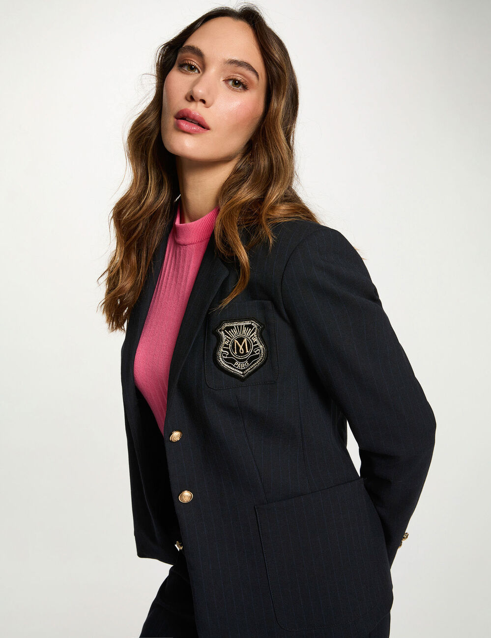 Gestreepte rechte blazer marineblauw vrouw