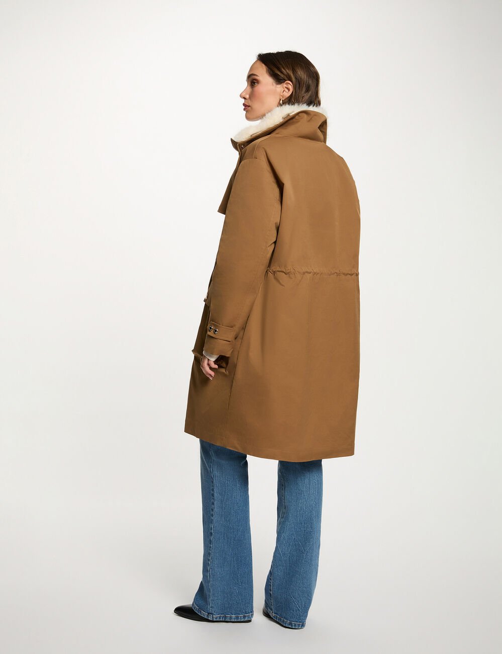 Parka longue ajustable camel femme