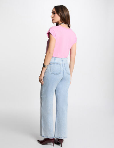 T-shirt met V-hals en korte mouwen roze vrouw