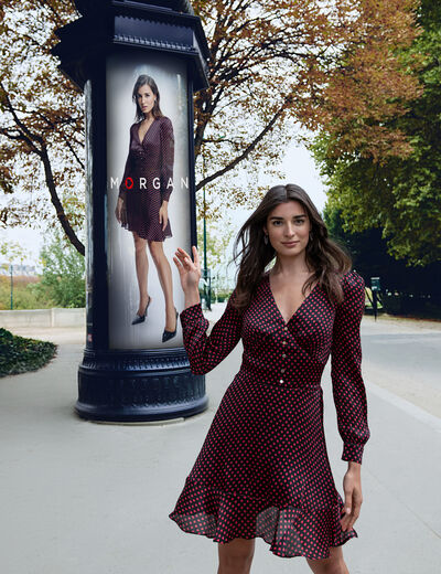 Robe courte col v multicolore femme