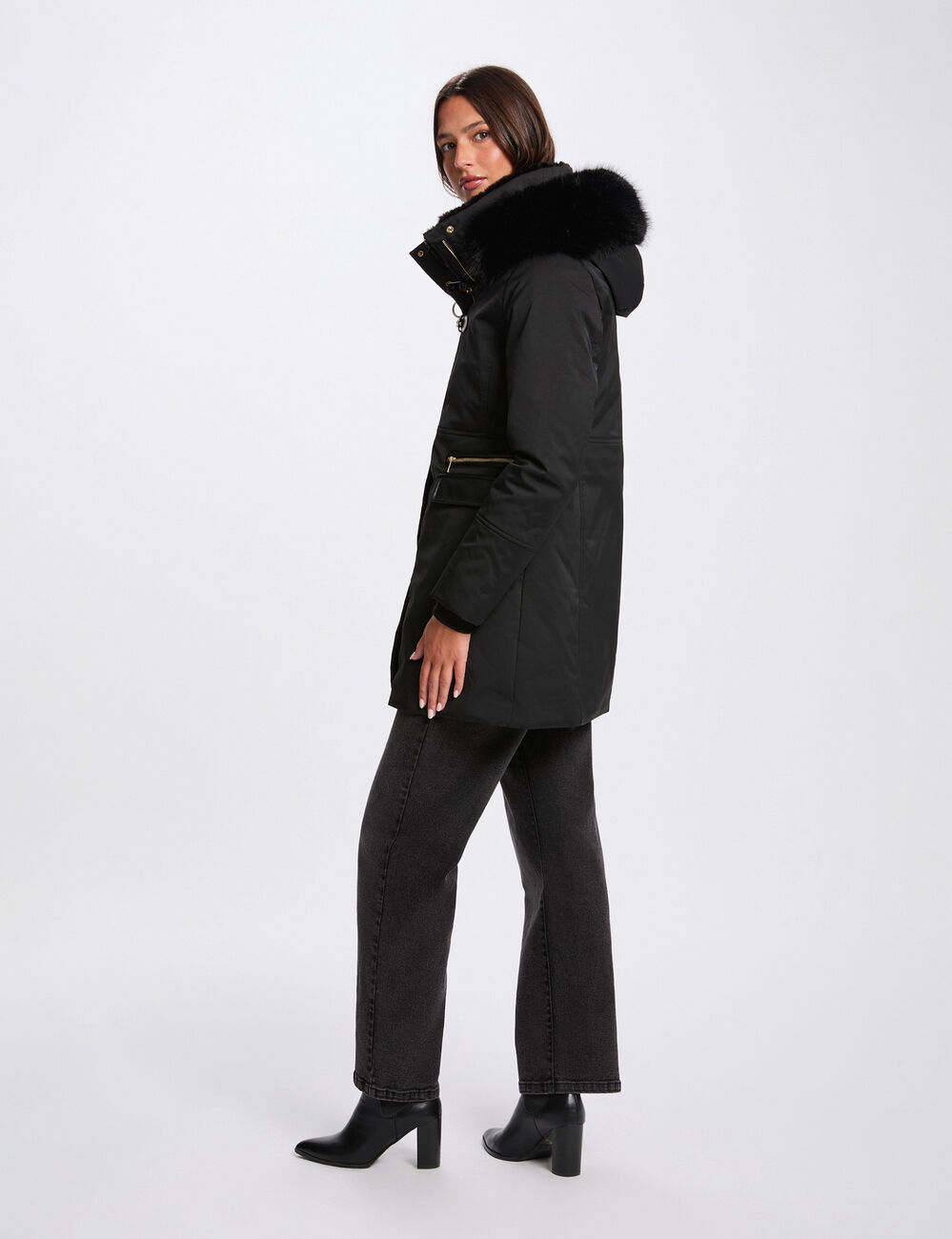parka droite mi longue noir femme Parka droite mi-longue noir femme