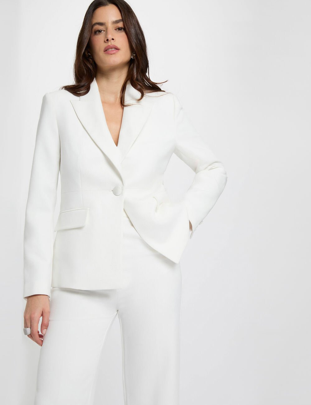Blazer ajust&eacute; dentelle blanc femme