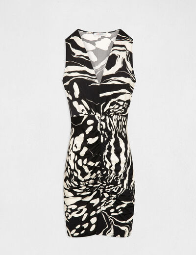 Gerimpelde jurk met abstracte print zwart vrouw