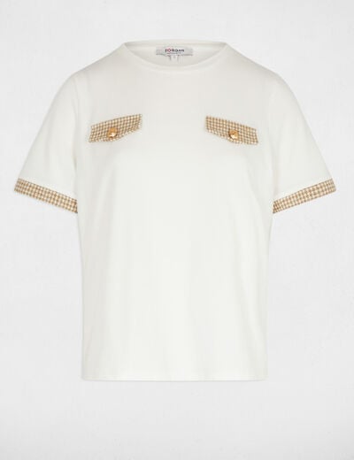 T-shirt court col rond blanc femme