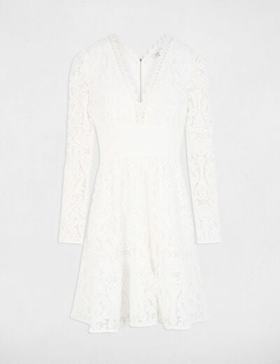 Robe courte évasée dentelle blanc femme