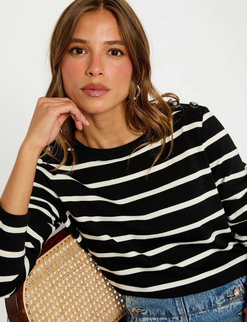 T-shirt imprimé manches longues noir femme