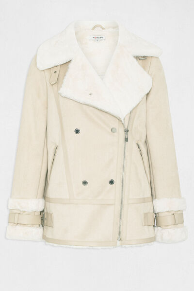 Rechte jas met ritssluiting beige vrouw