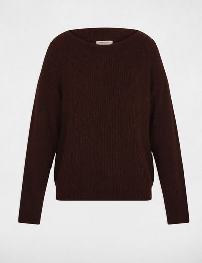 Pull col rond marron foncé femme