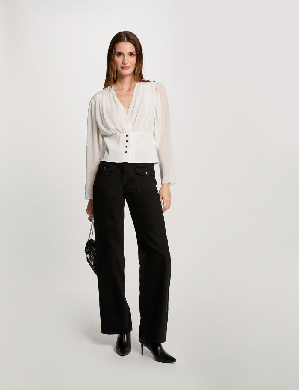 Blouse met lange mouwen en drapeereffect helder wit vrouw