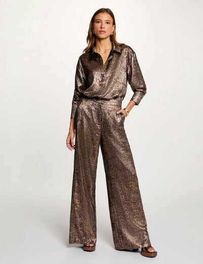 Pantalon large satiné multicolore femme