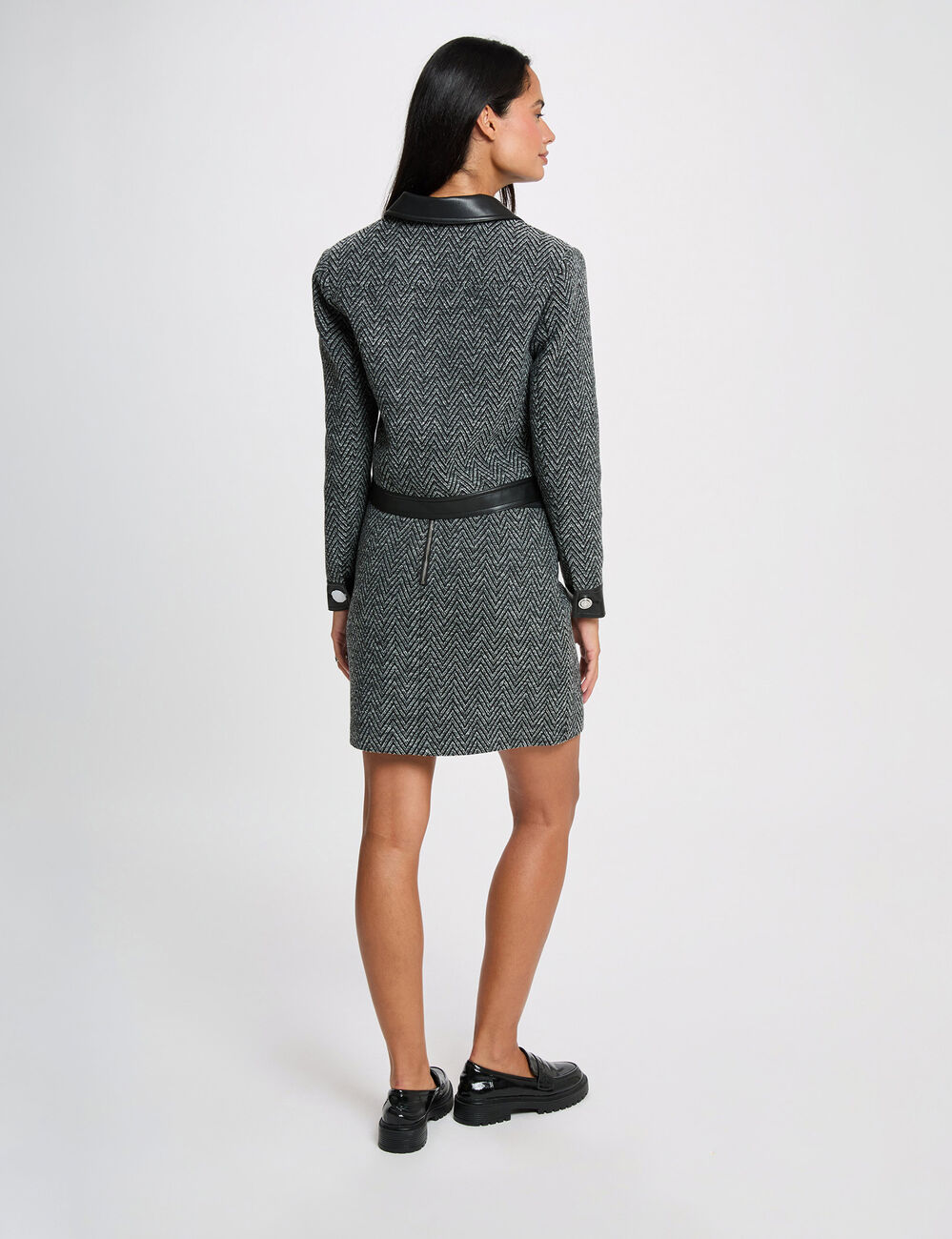 Veste tweed droite noir femme