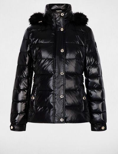 Doudoune courte &agrave; capuche noir femme