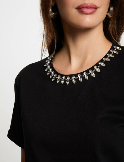 T-shirt manches courtes bijoux noir femme