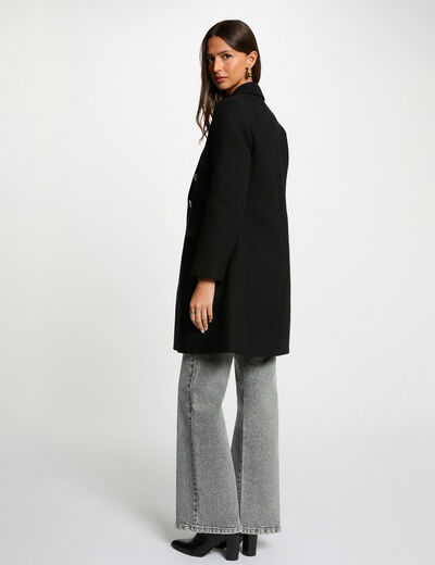 Manteau ajusté col tailleur noir femme