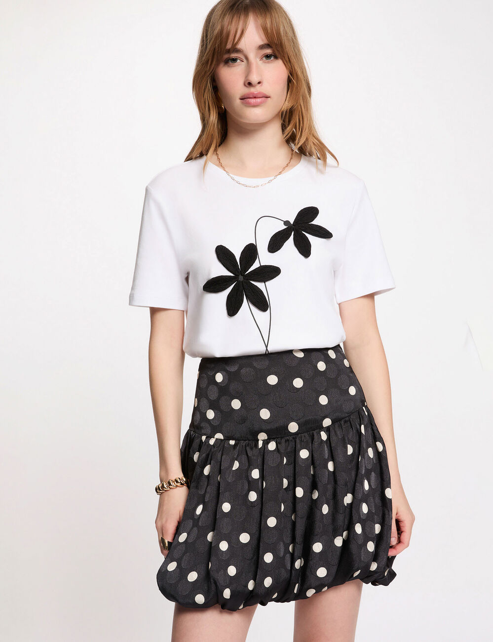 Jupe pliss&eacute;e imprim&eacute;e noir femme