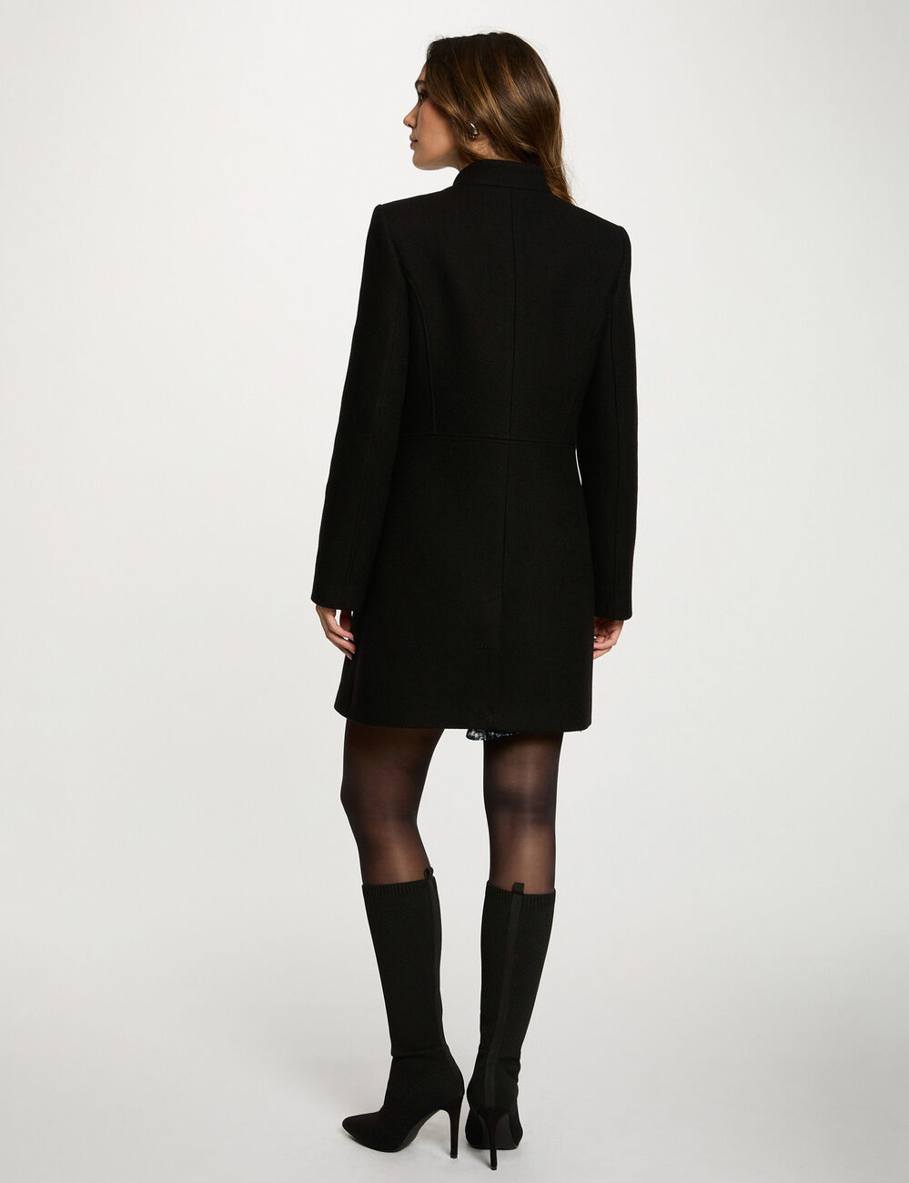 Manteau cintré col montant noir femme