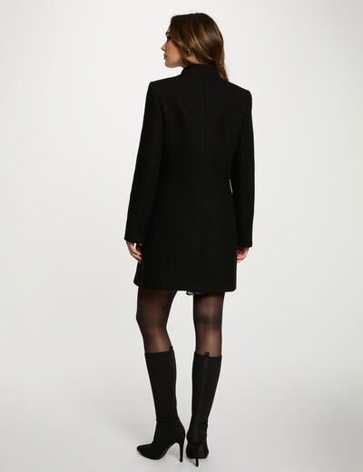 Manteau cintré col montant noir femme