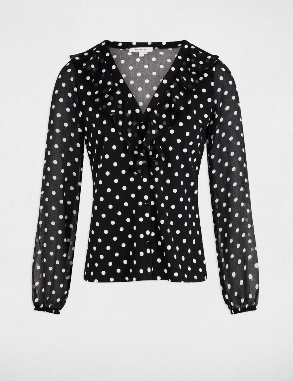 T-shirt met 3/4 mouwen en stippenprint helder wit vrouw