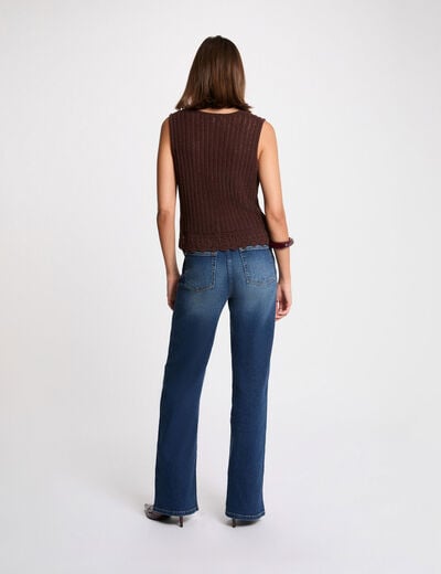 Gilet sans manches ajouré marron foncé femme