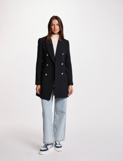 Manteau mi-long avec boutons bleu marine femme