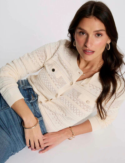 Gilet col rond ivoire femme