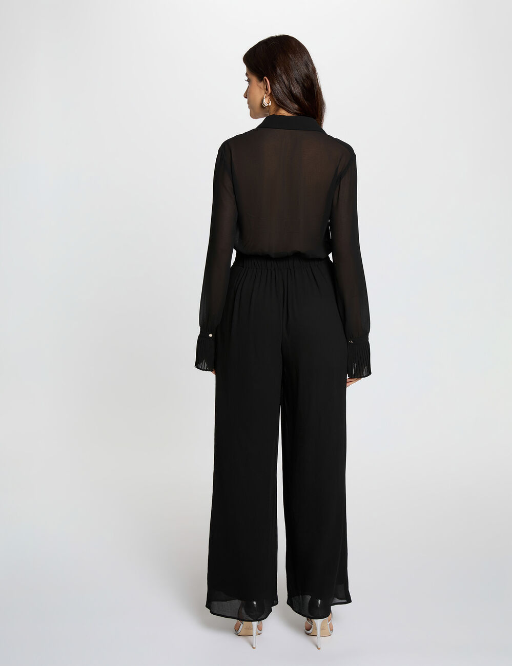 Combinaison fluide col &agrave; revers noir femme