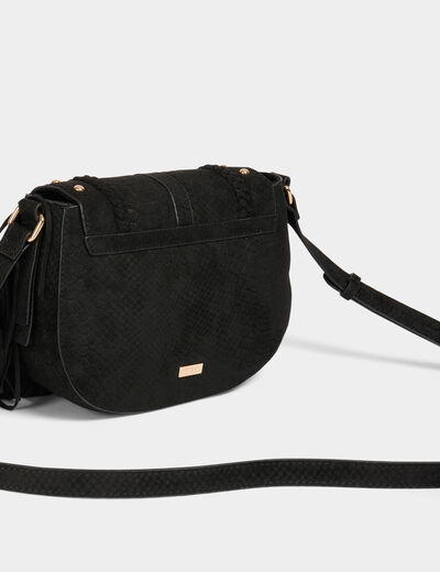 Sac besace croco à franges noir femme