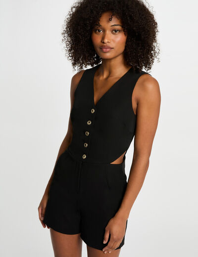 Korte mouwloze jumpsuit zwart vrouw