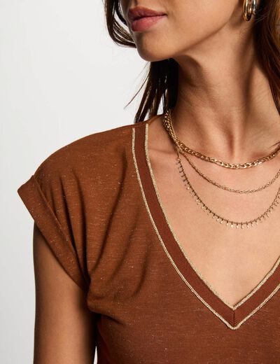T-shirt met korte mouwen cognacbruin vrouw