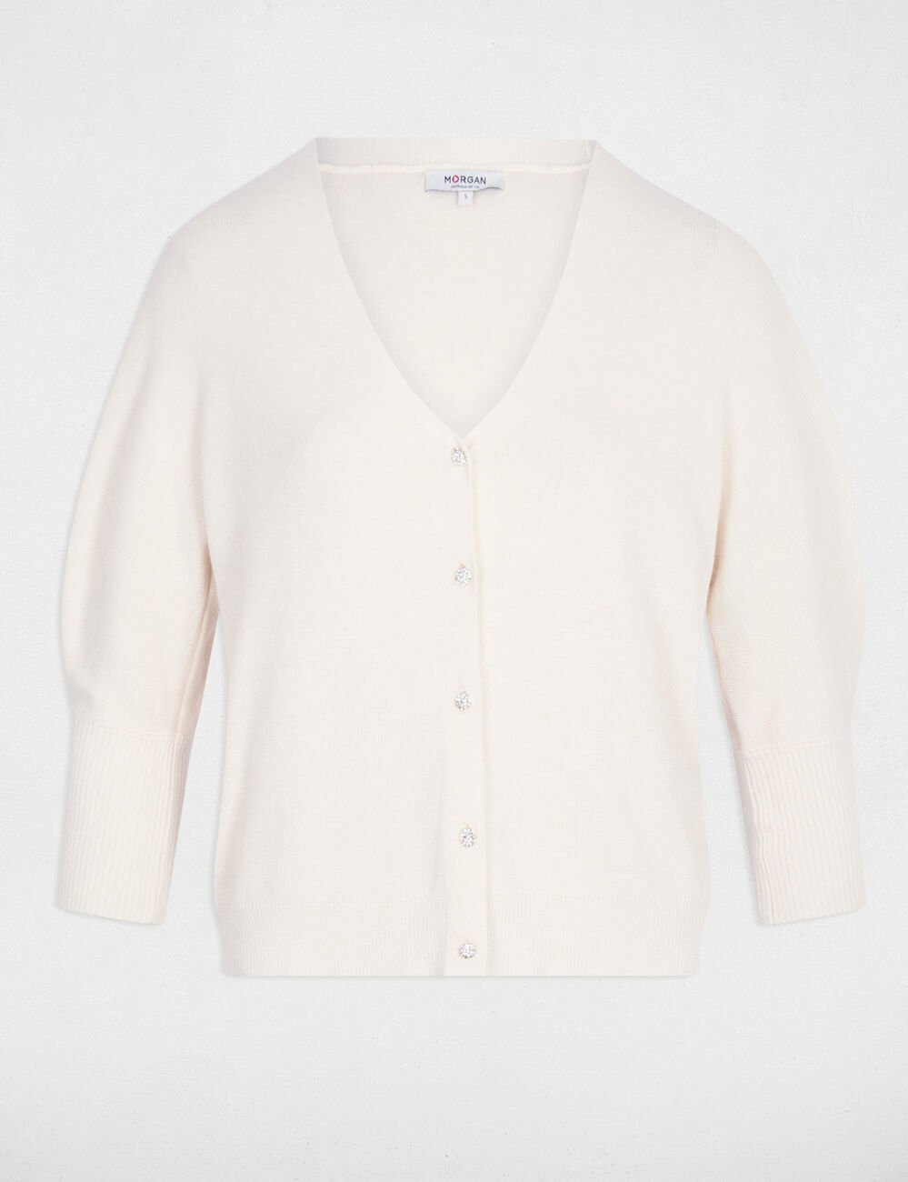 Gilet col en V manches longues ivoire femme