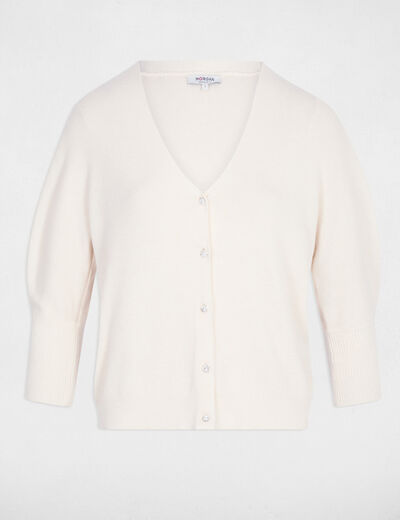 Gilet col en V manches longues ivoire femme