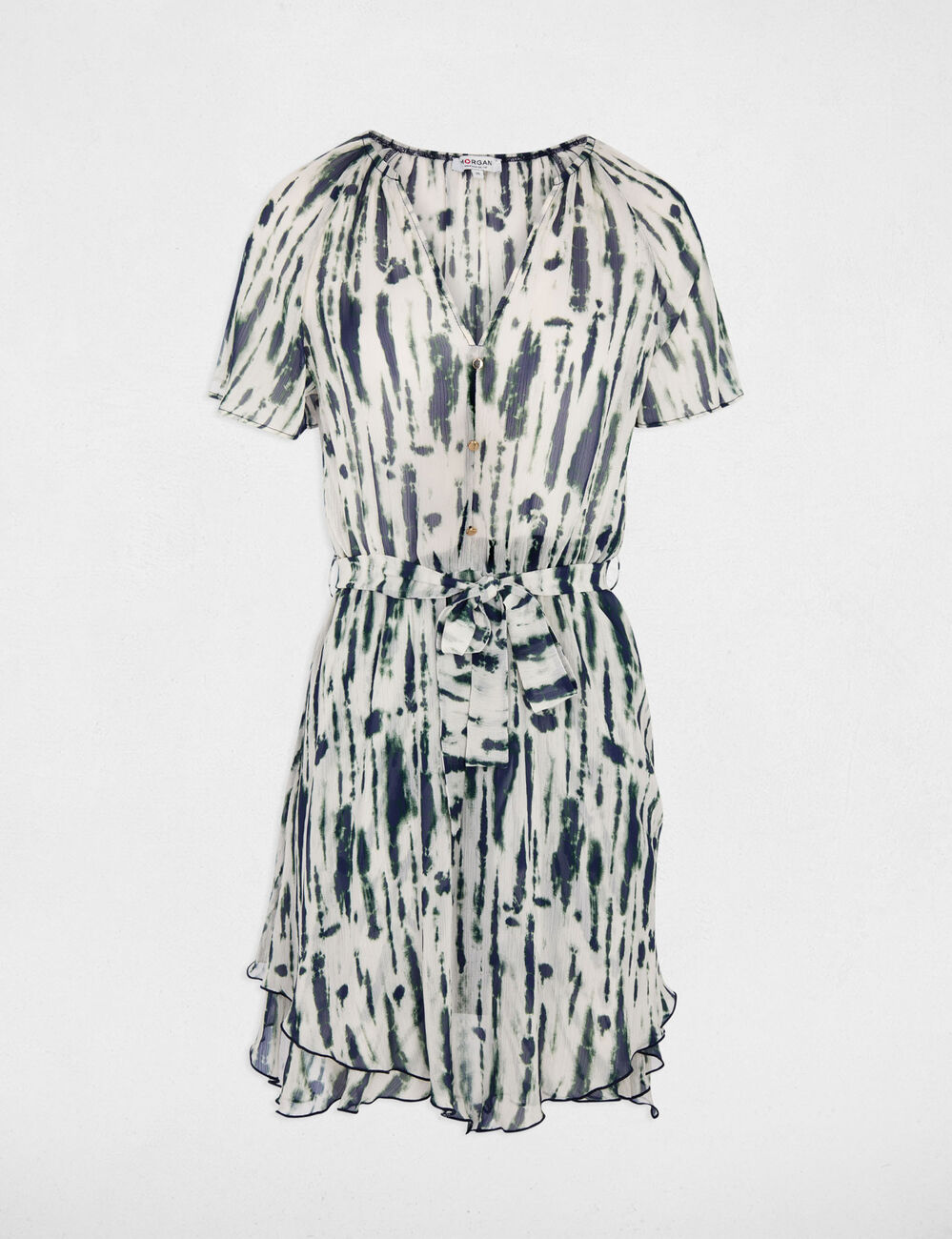 Robe courte col v multicolore femme