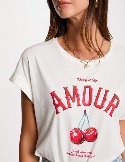 T-shirt met opschrift helder wit vrouw