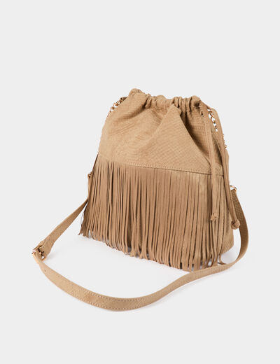 Suède bucket bag beige vrouw