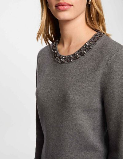 Robe tricot col rond gris fonc&eacute; femme