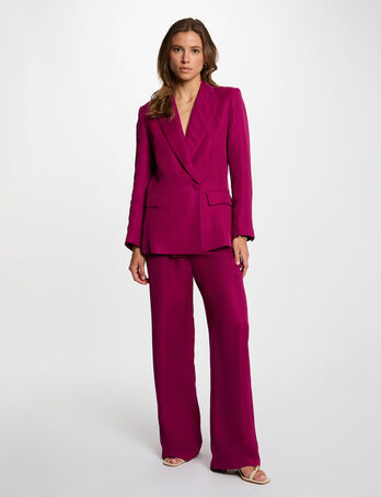 Pantalon large taille haute prune femme