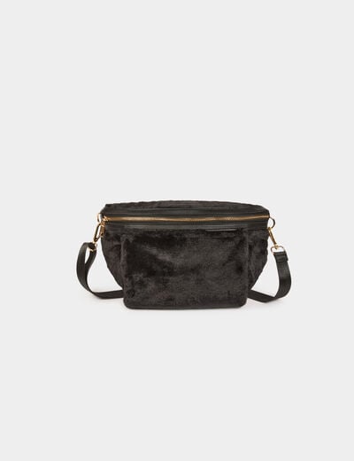 Sac banane fausse fourrure noir femme