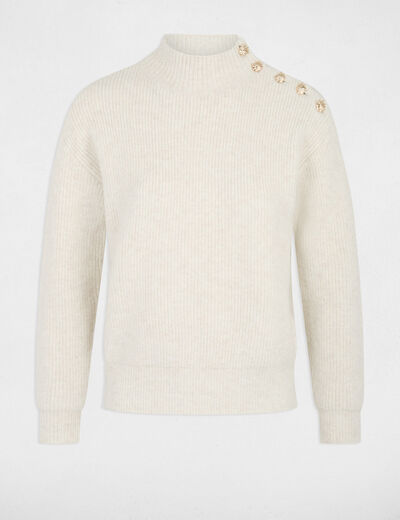Pull col montant ivoire femme