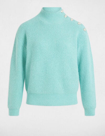 Pull manches longues avec boutons vert femme